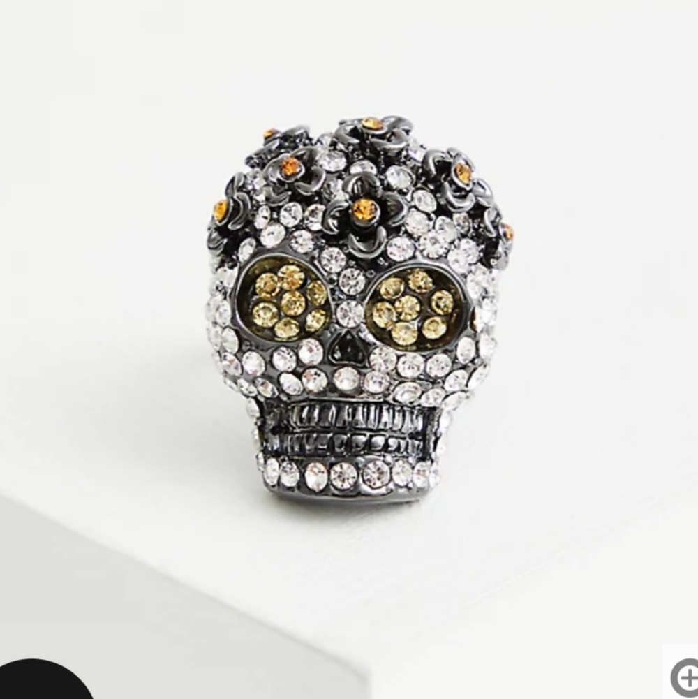 🆕☠️HEMATITE SKULL & RHINESTONE RING☠️ - Picture 3 of 3